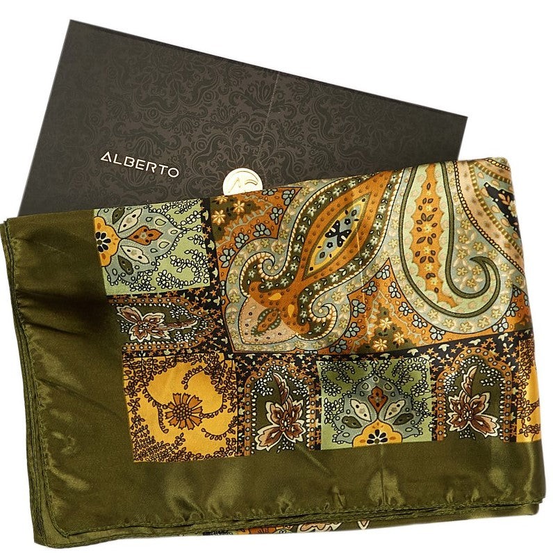 Grand carré de Soie Green India Zoé Vert 100% Soie 90x90cm