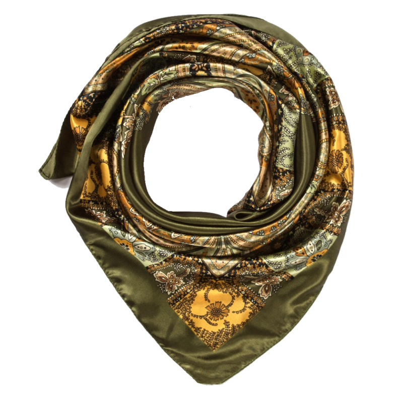 Grand carré de Soie Green India Zoé Vert 100% Soie 90x90cm