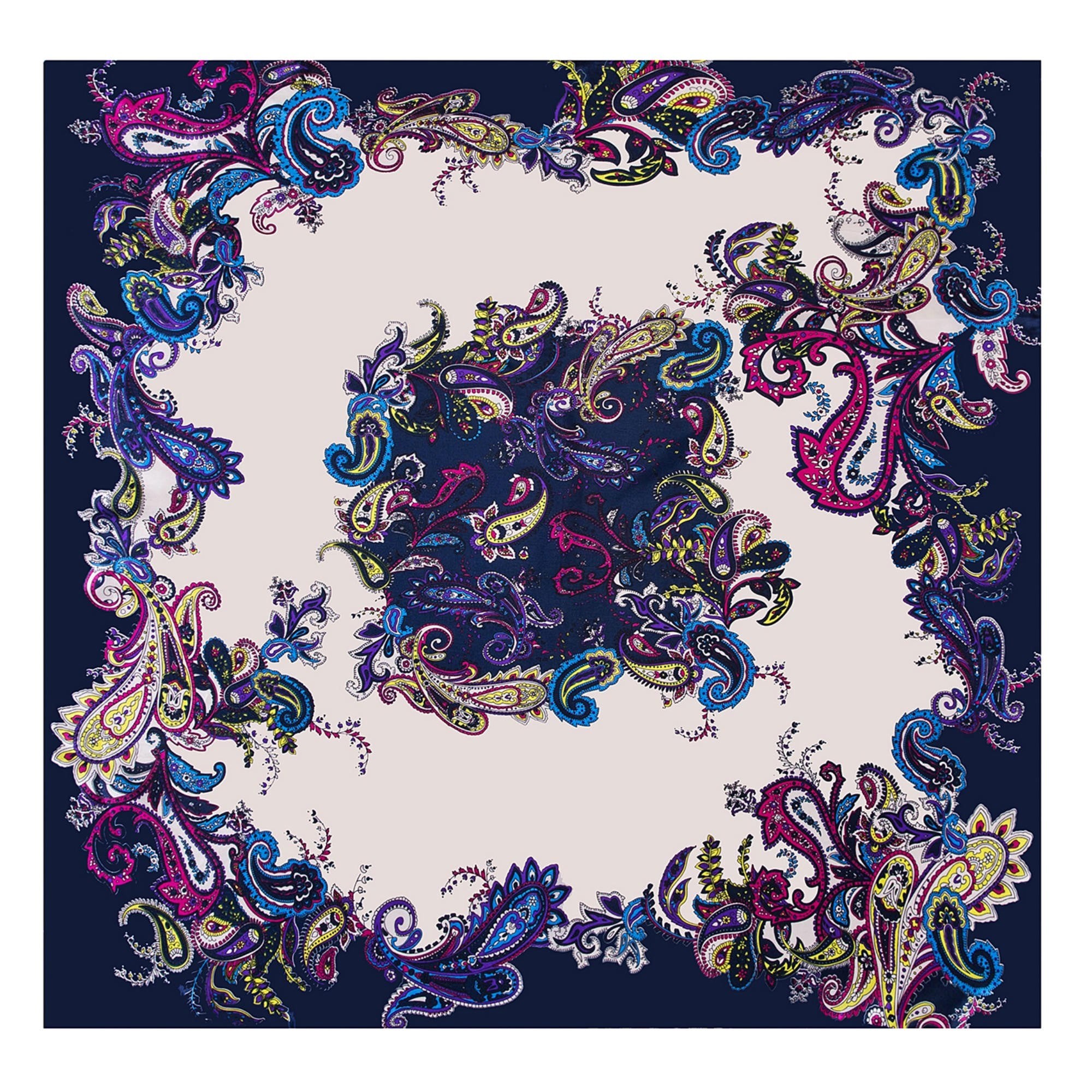 Grand carré de Soie Navy Pink Zoé Marine 100% Soie 90x90cm