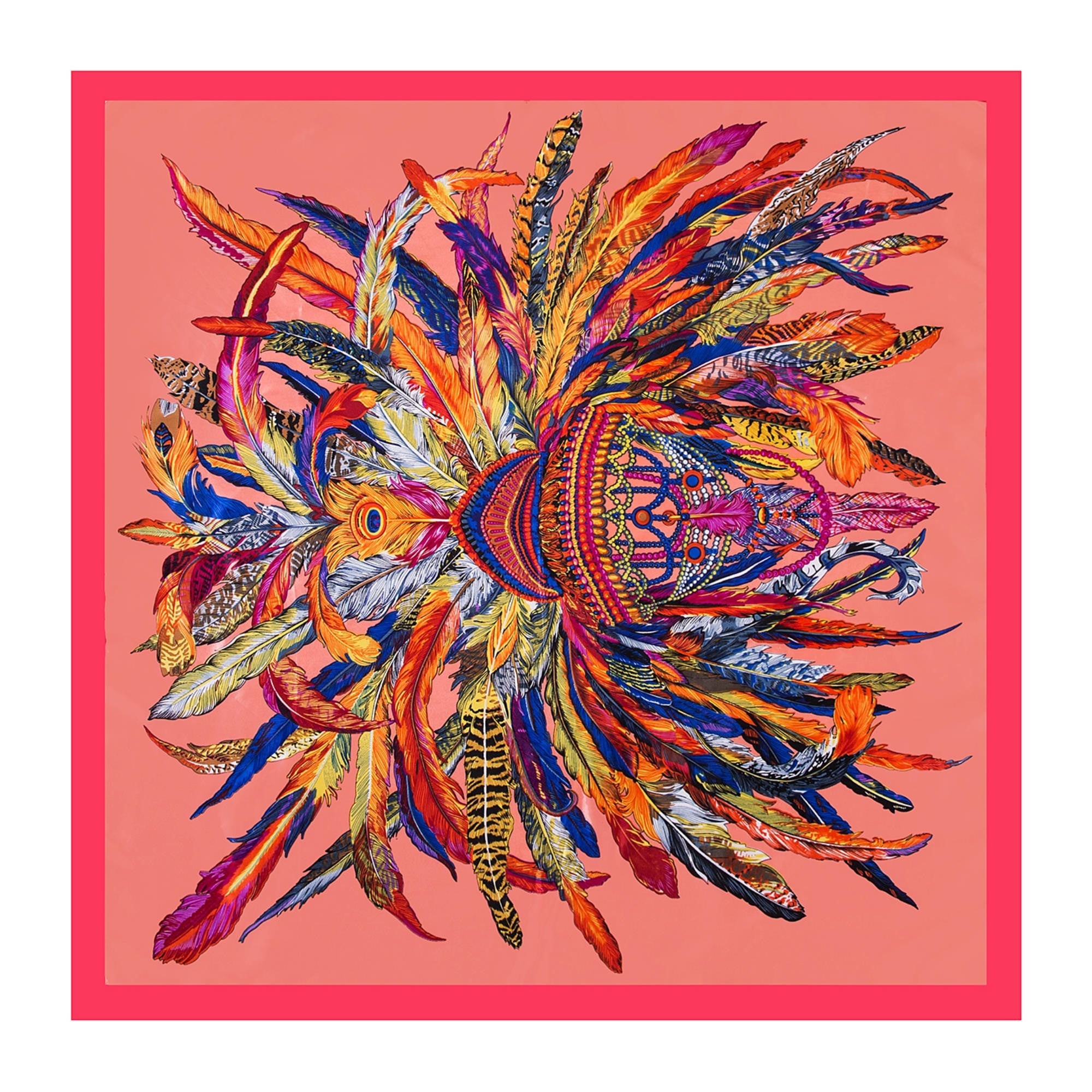 Grand carré de Soie Orange Zoé Rose 100% Soie 90x90cm