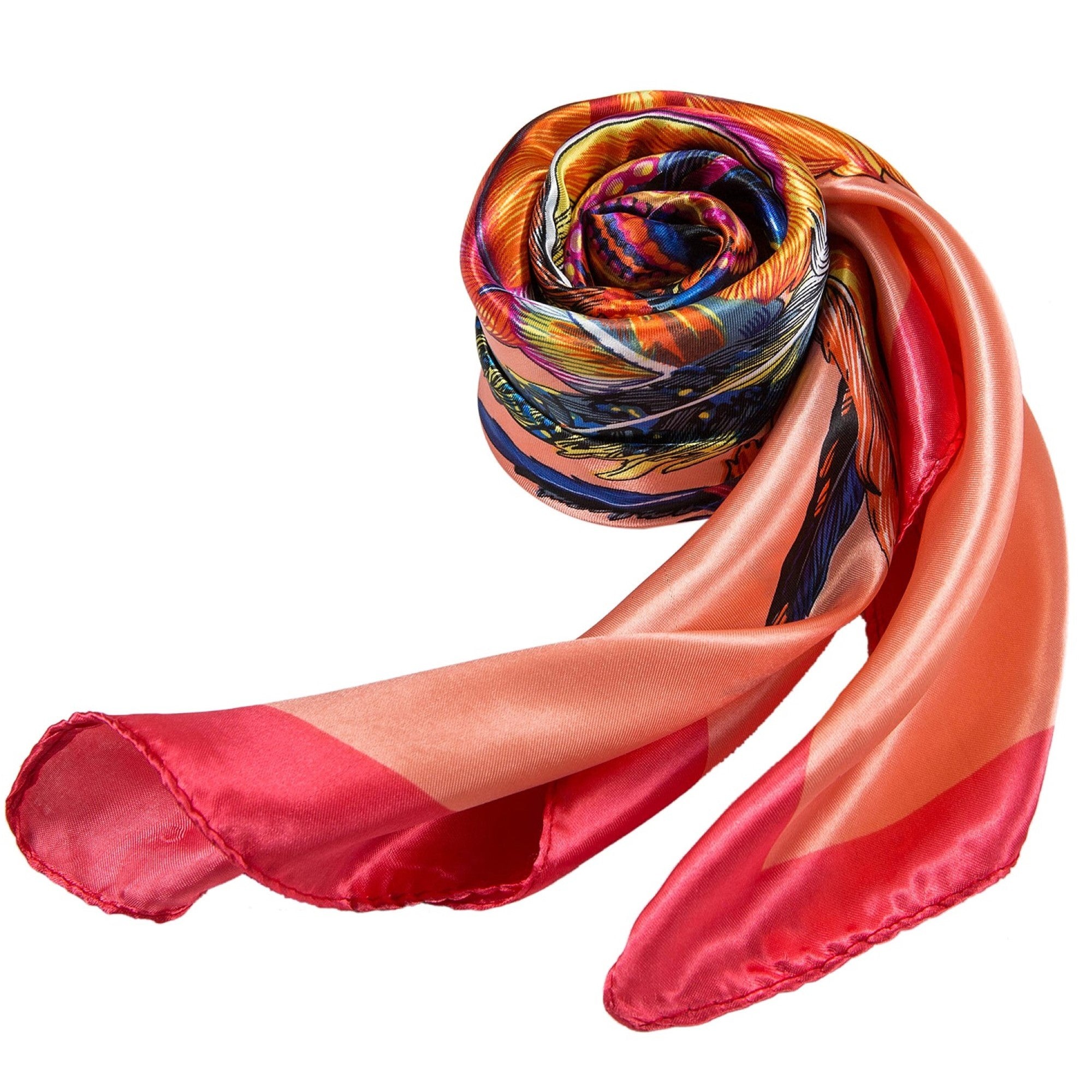 Grand carré de Soie Orange Zoé Rose 100% Soie 90x90cm