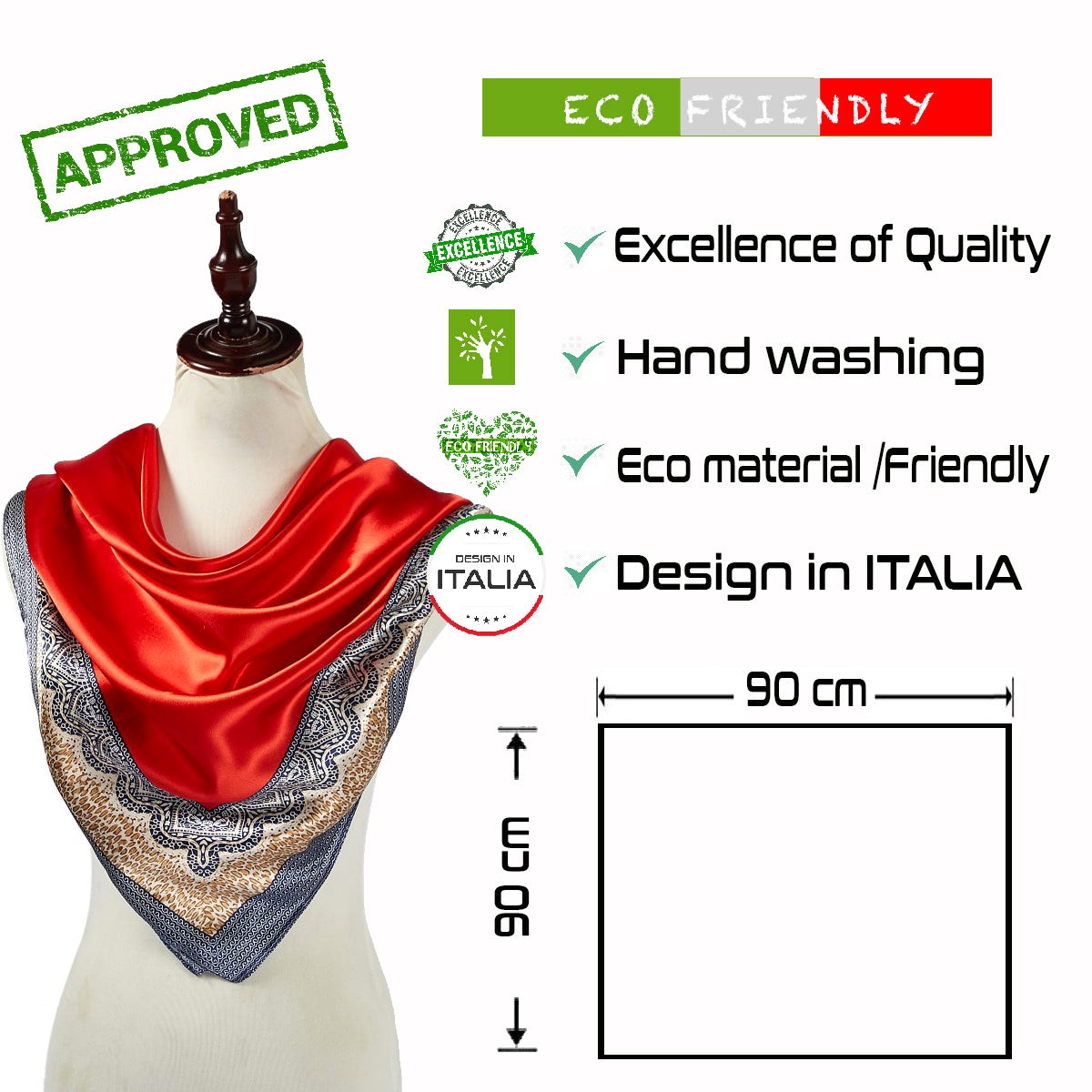 Grand carré de Soie Red Plain Zoé Rouge 100% Soie 90x90cm