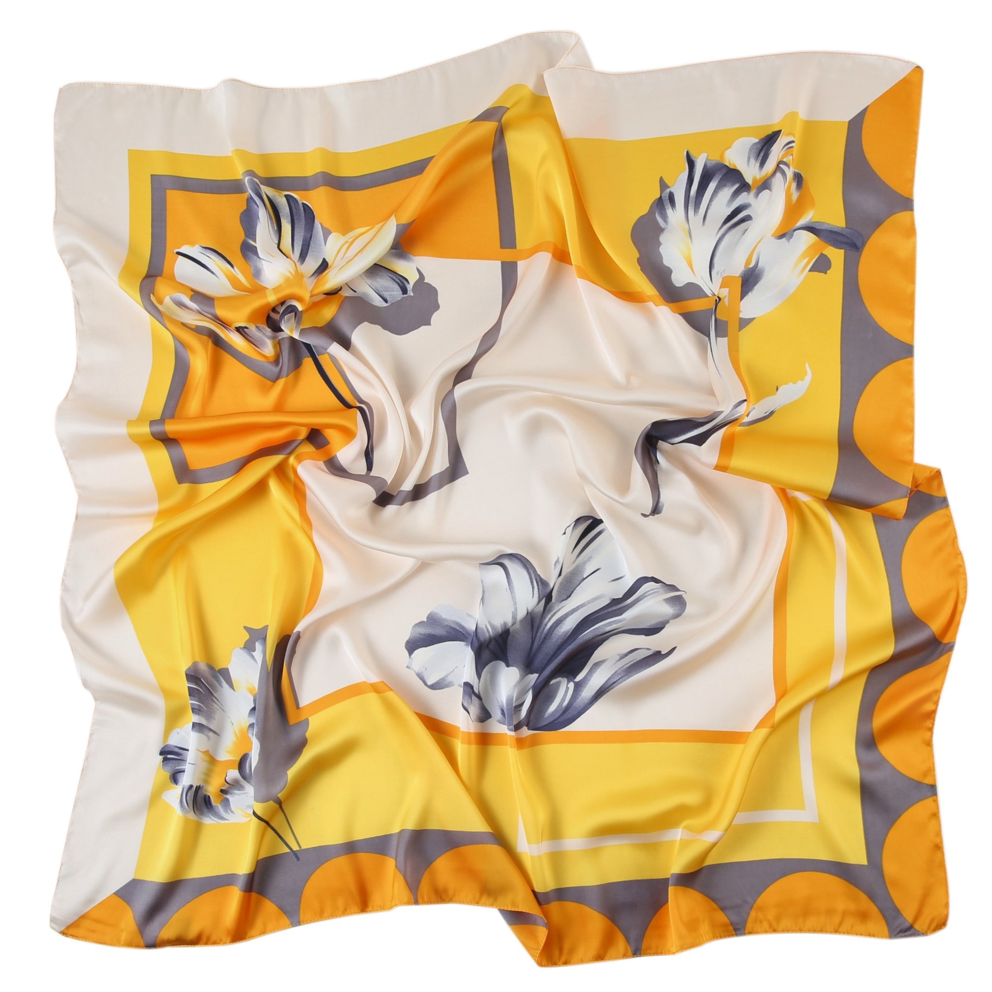 Grand carré de Soie Springflower Zoé Jaune 100% Soie 90x90cm