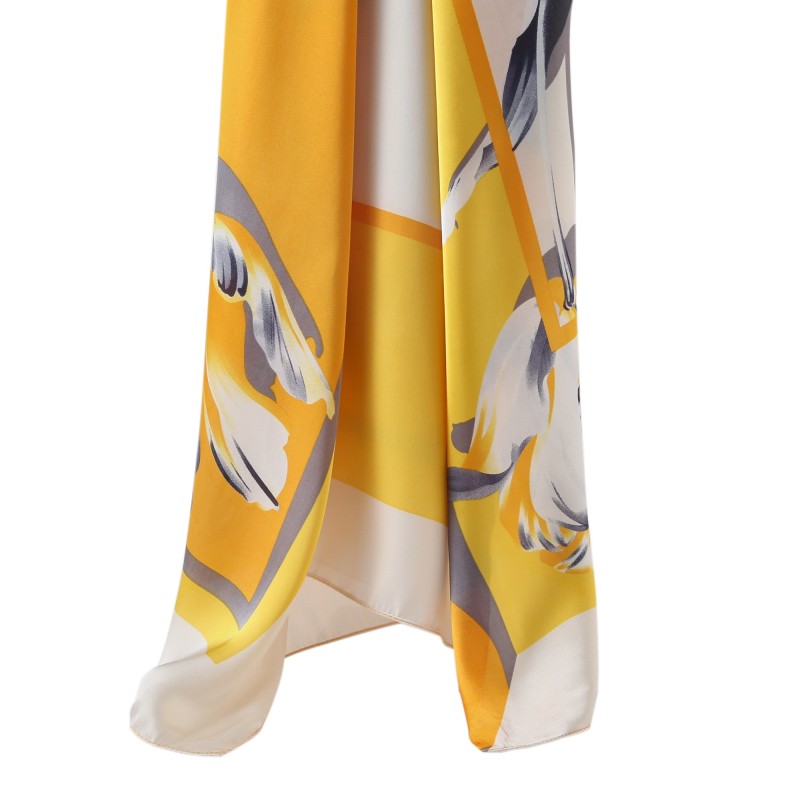 Grand carré de Soie Springflower Zoé Jaune 100% Soie 90x90cm