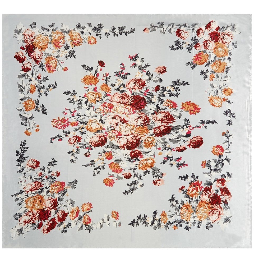 Grand carré de Soie White Flower Zoé Blanc 100% Soie 90x90cm