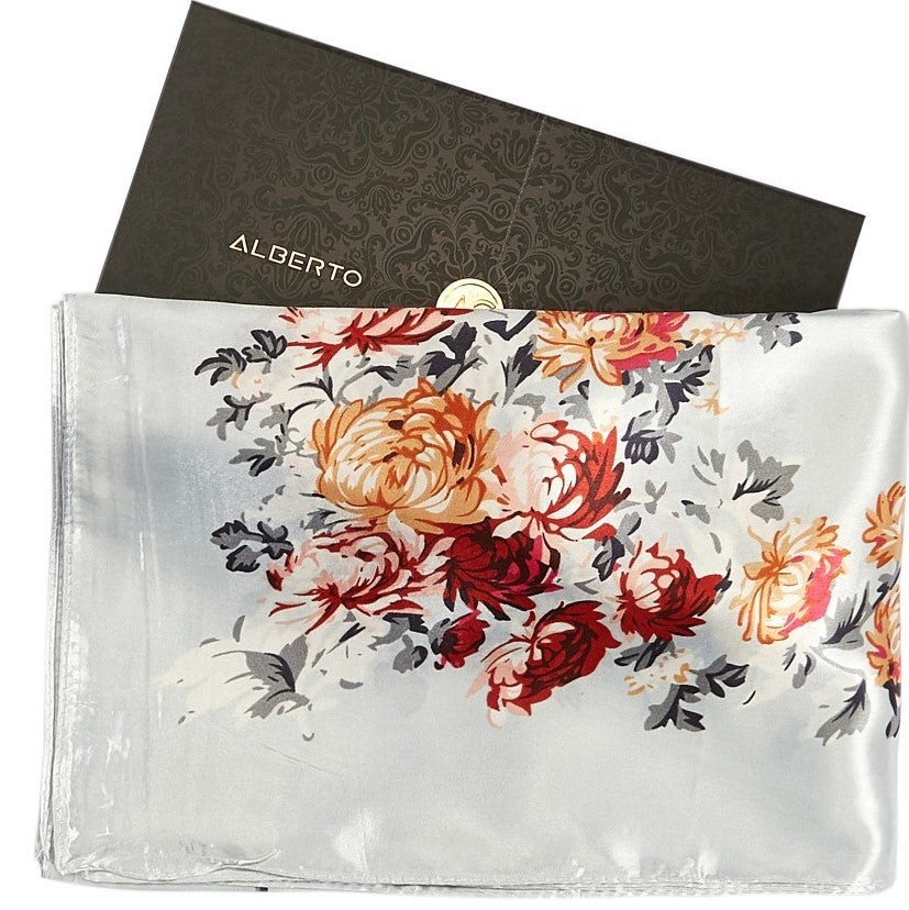 Grand carré de Soie White Flower Zoé Blanc 100% Soie 90x90cm