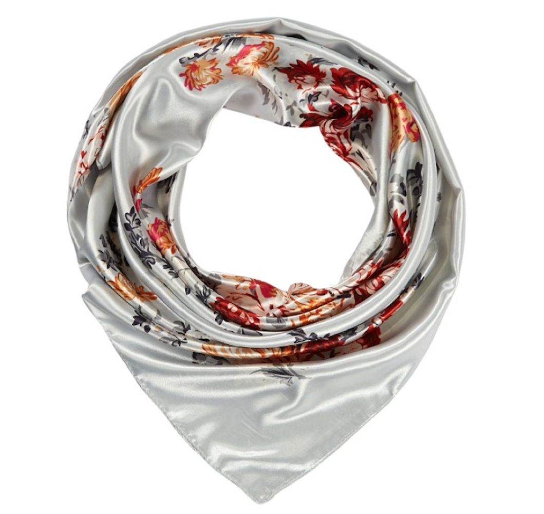 Grand carré de Soie White Flower Zoé Blanc 100% Soie 90x90cm