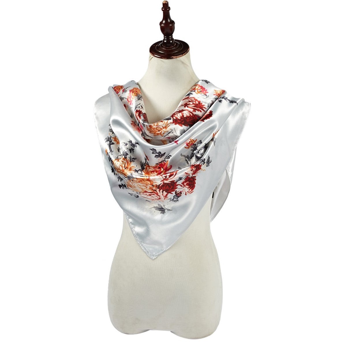 Grand carré de Soie White Flower Zoé Blanc 100% Soie 90x90cm