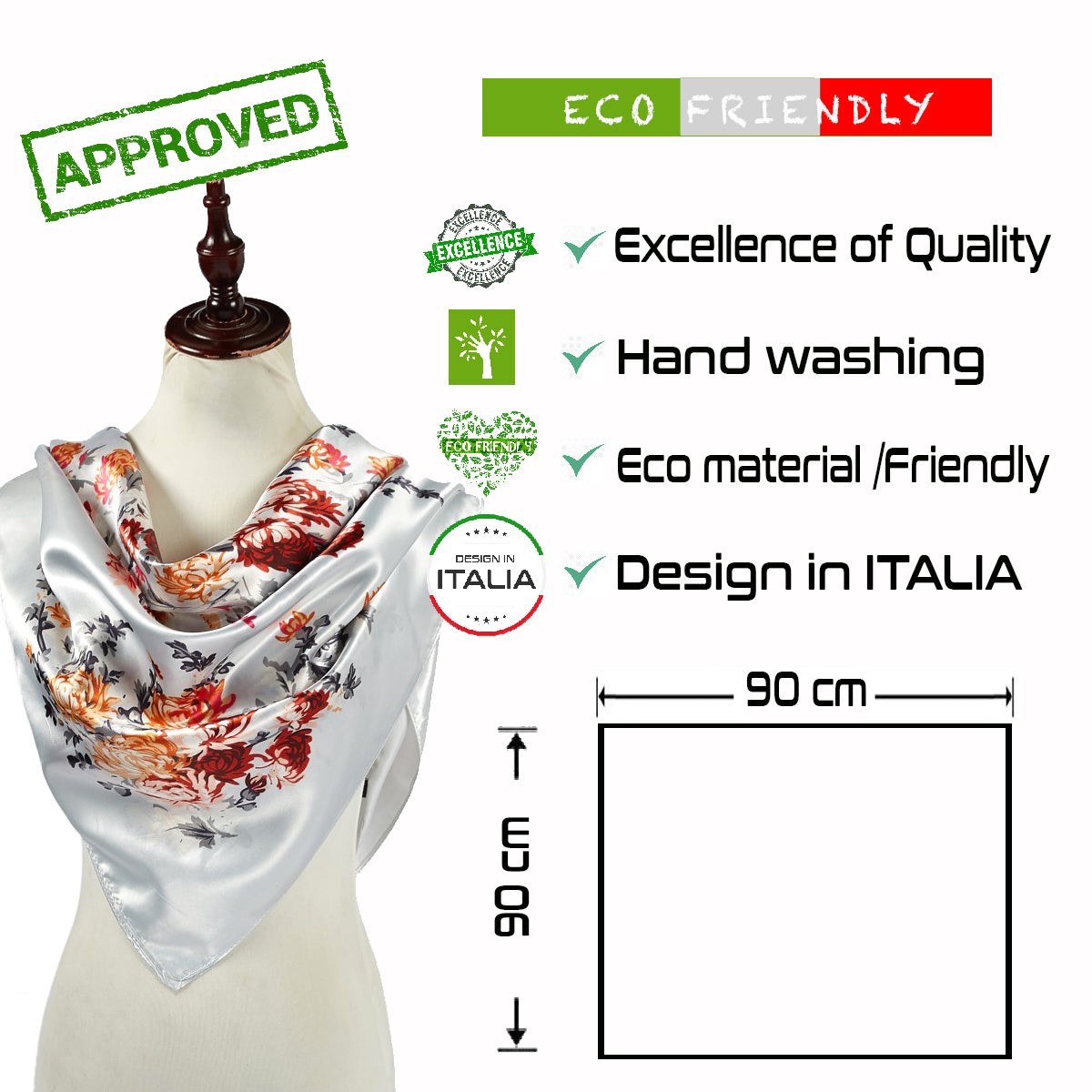 Grand carré de Soie White Flower Zoé Blanc 100% Soie 90x90cm