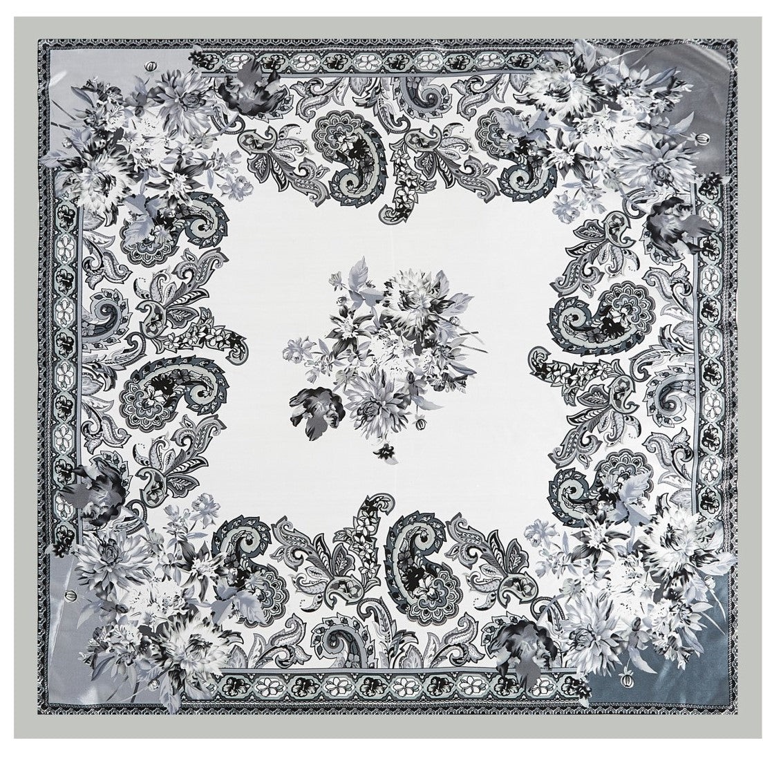 Grand carré de Soie White Grey Bandana Zoé Blanc 100% Soie 90x90cm