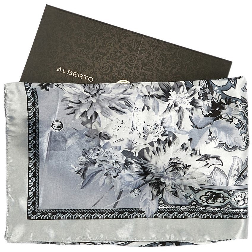 Grand carré de Soie White Grey Bandana Zoé Blanc 100% Soie 90x90cm