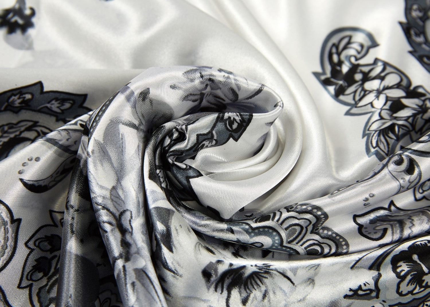 Grand carré de Soie White Grey Bandana Zoé Blanc 100% Soie 90x90cm
