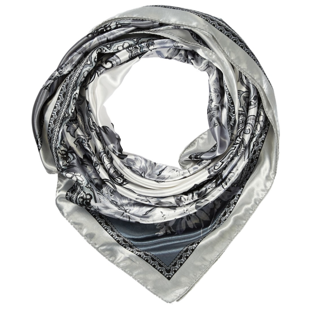 Grand carré de Soie White Grey Bandana Zoé Blanc 100% Soie 90x90cm
