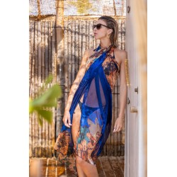 Paréo de plage FLORA Bleu Majorelle 100% Soie 180 x 135cm