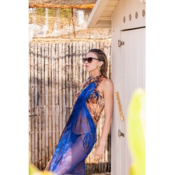 Paréo de plage FLORA Bleu Majorelle 100% Soie 180 x 135cm