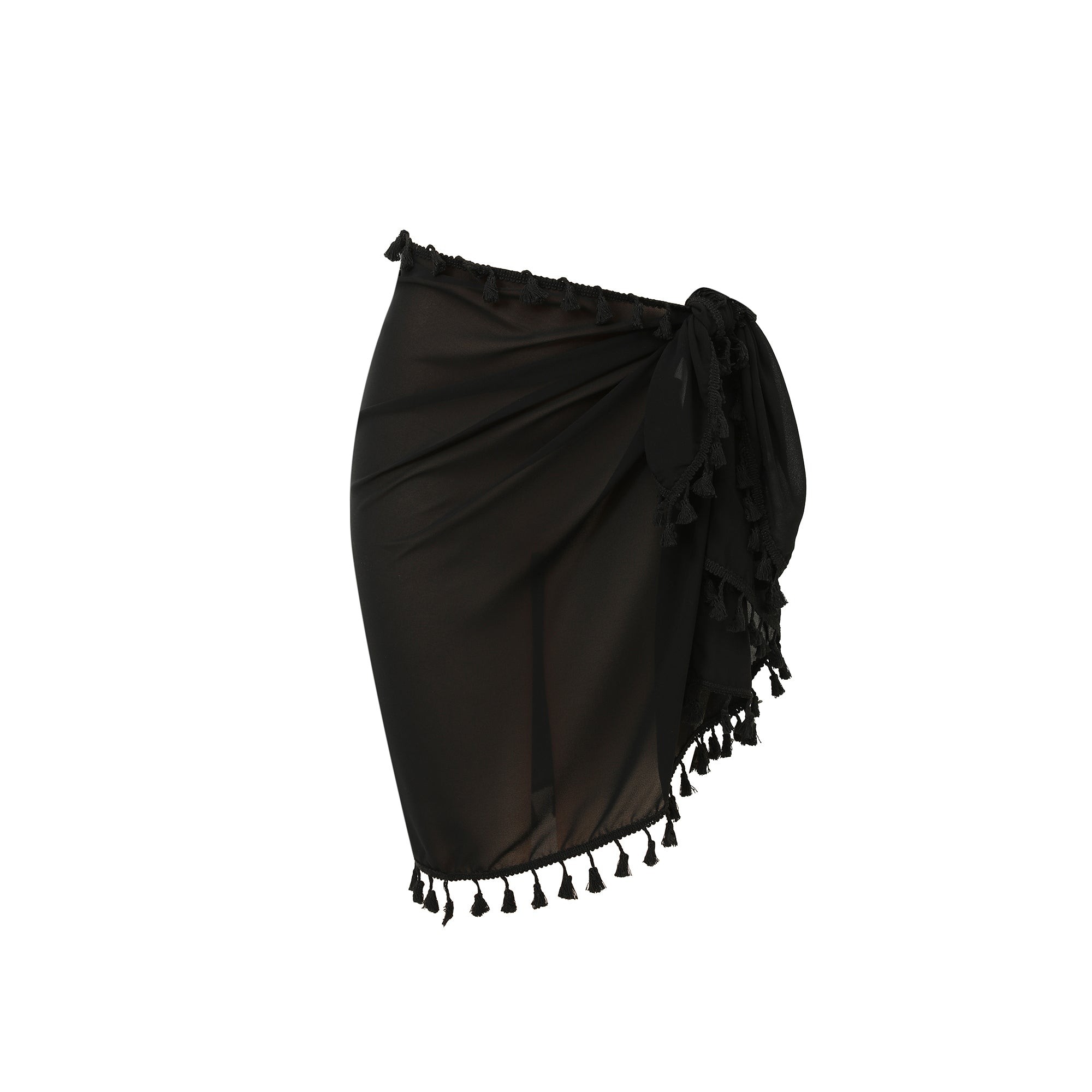 Paréo de plage FRINGES Noir Coton bio 146 cm x 57 cm