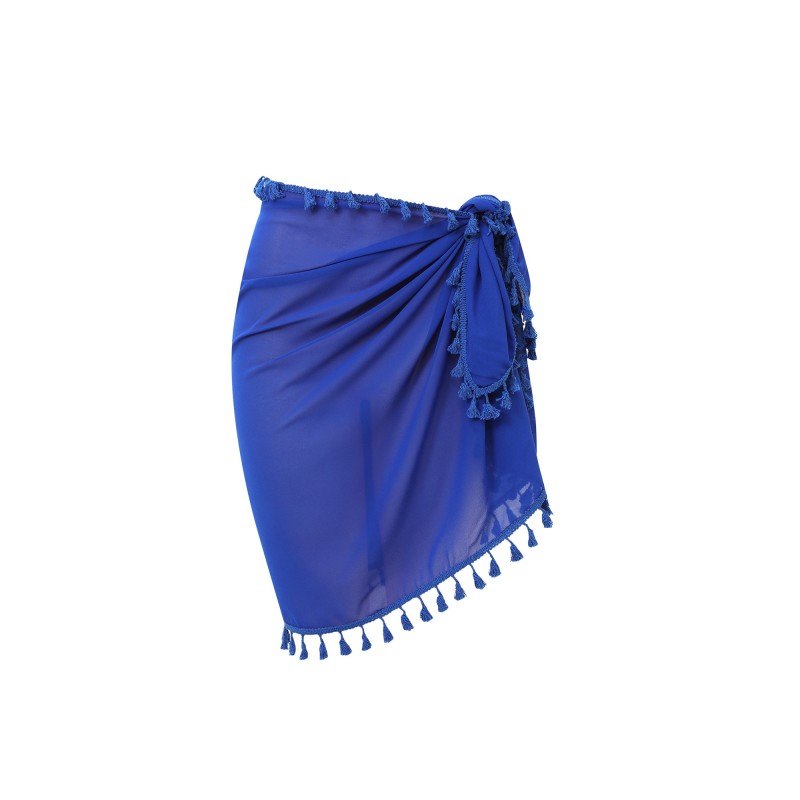 Paréo de plage FRINGES Bleu marine Coton bio 146 cm x 57 cm