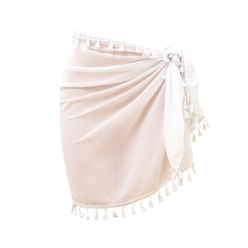 Paréo de plage FRINGES Blanc Coton bio 146 cm x 57 cm