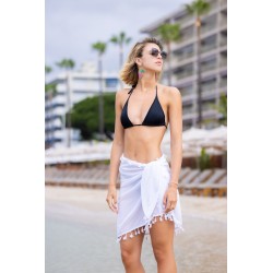Paréo de plage FRINGES Blanc Coton bio 146 cm x 57 cm