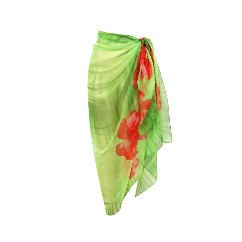 Paréo de plage TULIP Vert 100% Soie 180cm x 135cm
