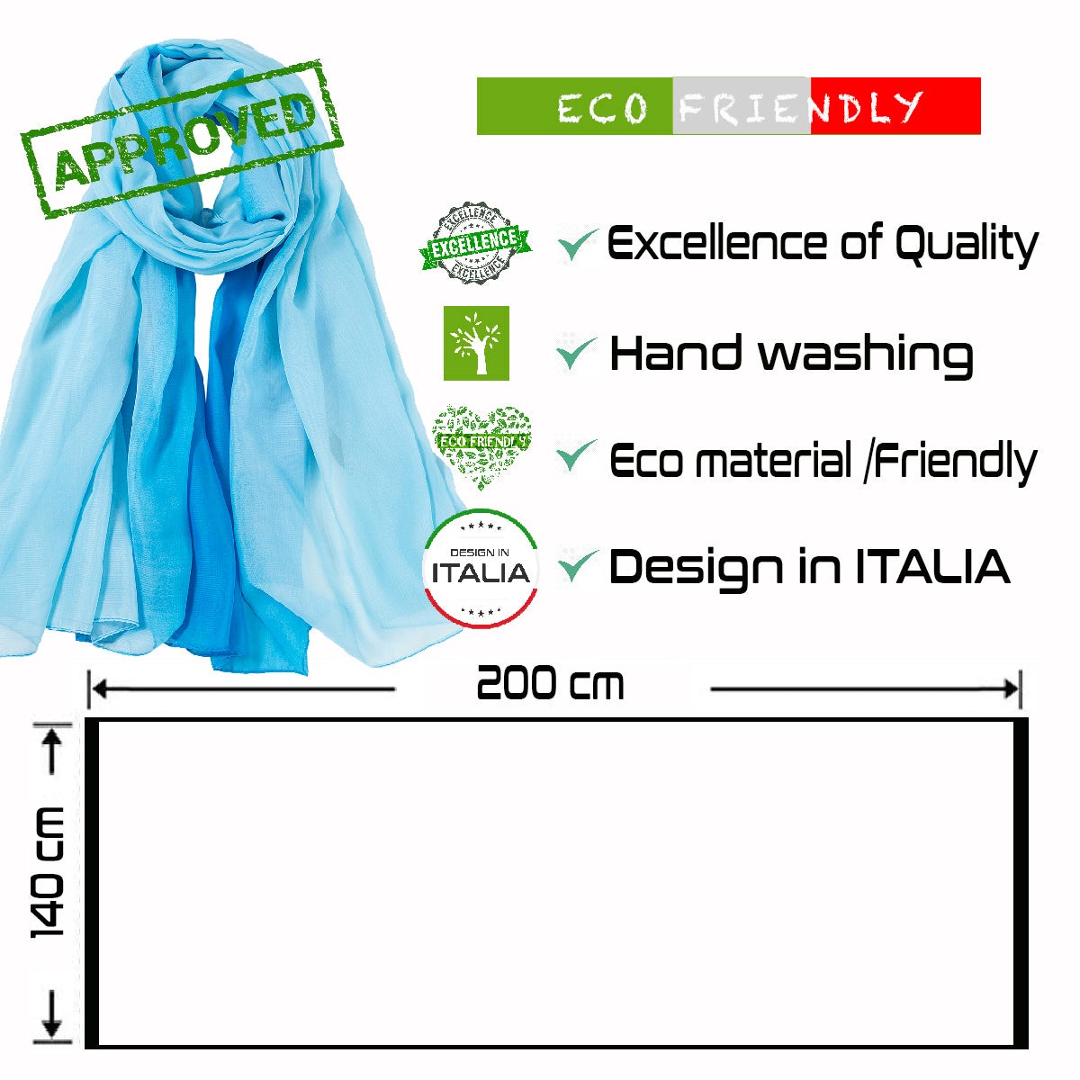 Paréo de Soie Blue Marina Bleu 100% Soie 200x140cm