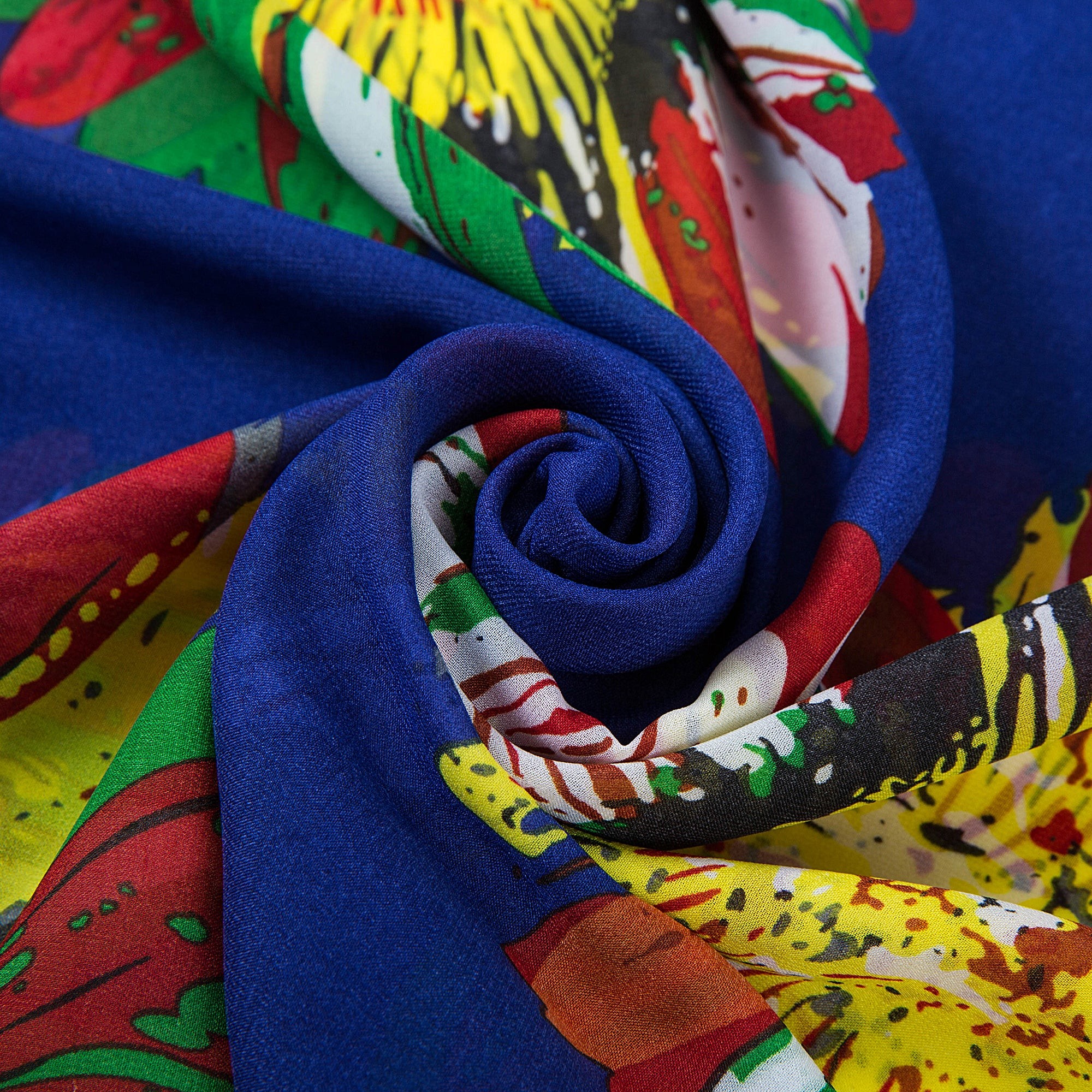Paréo de Soie Flora Blue Marina 100% Soie 200x140cm
