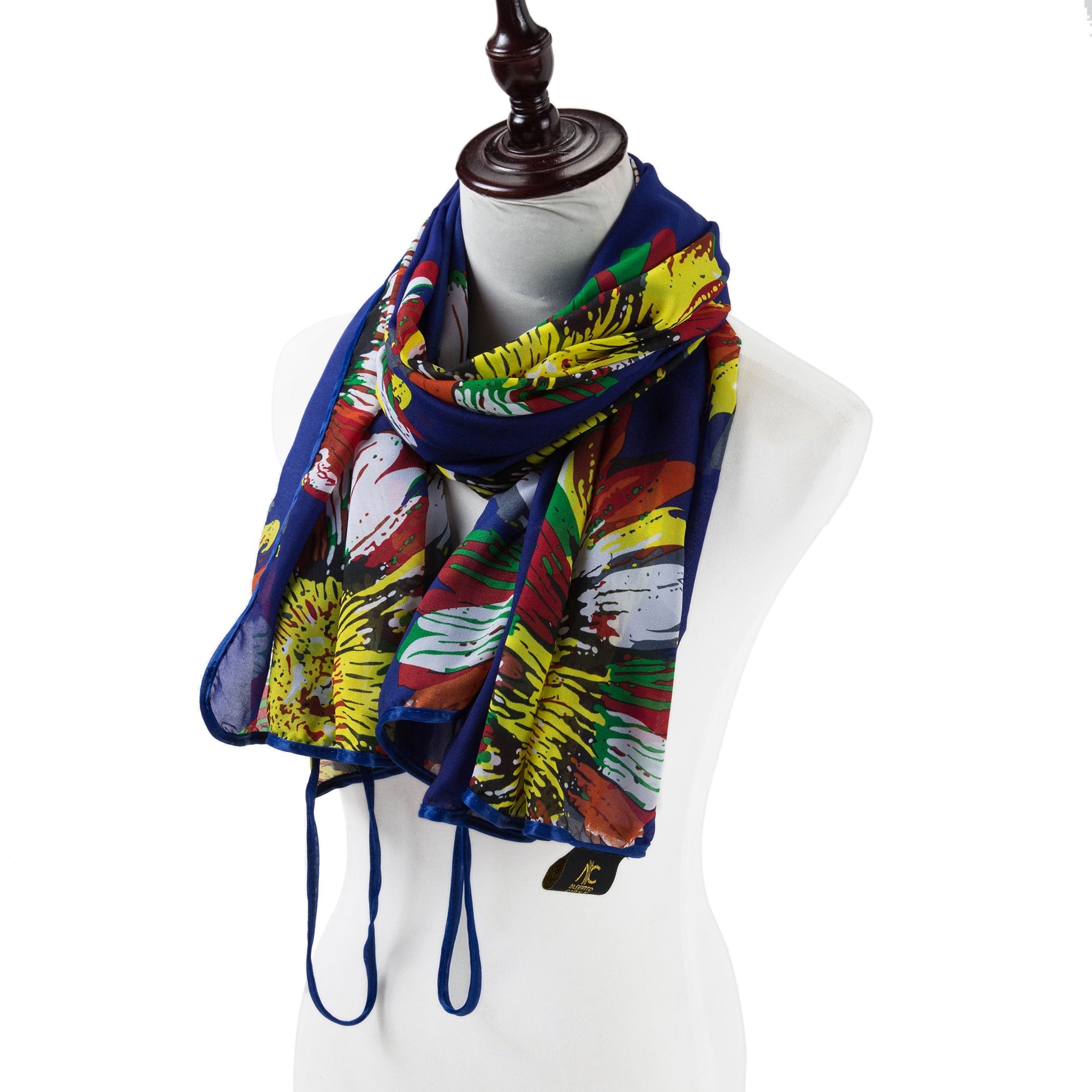 Paréo de Soie Flora Blue Marina 100% Soie 200x140cm
