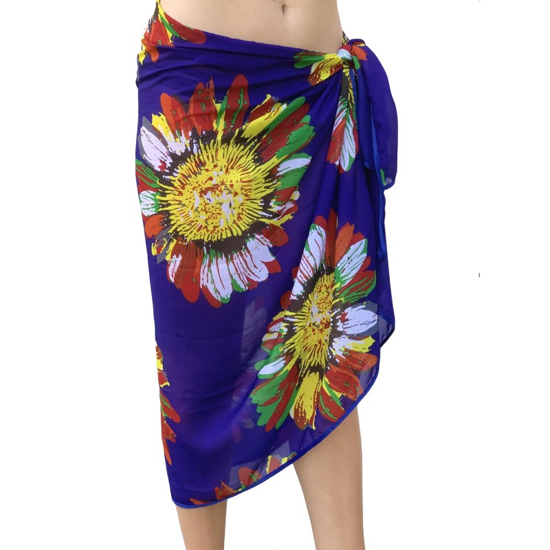 Paréo de Soie Flora Blue Marina 100% Soie 200x140cm