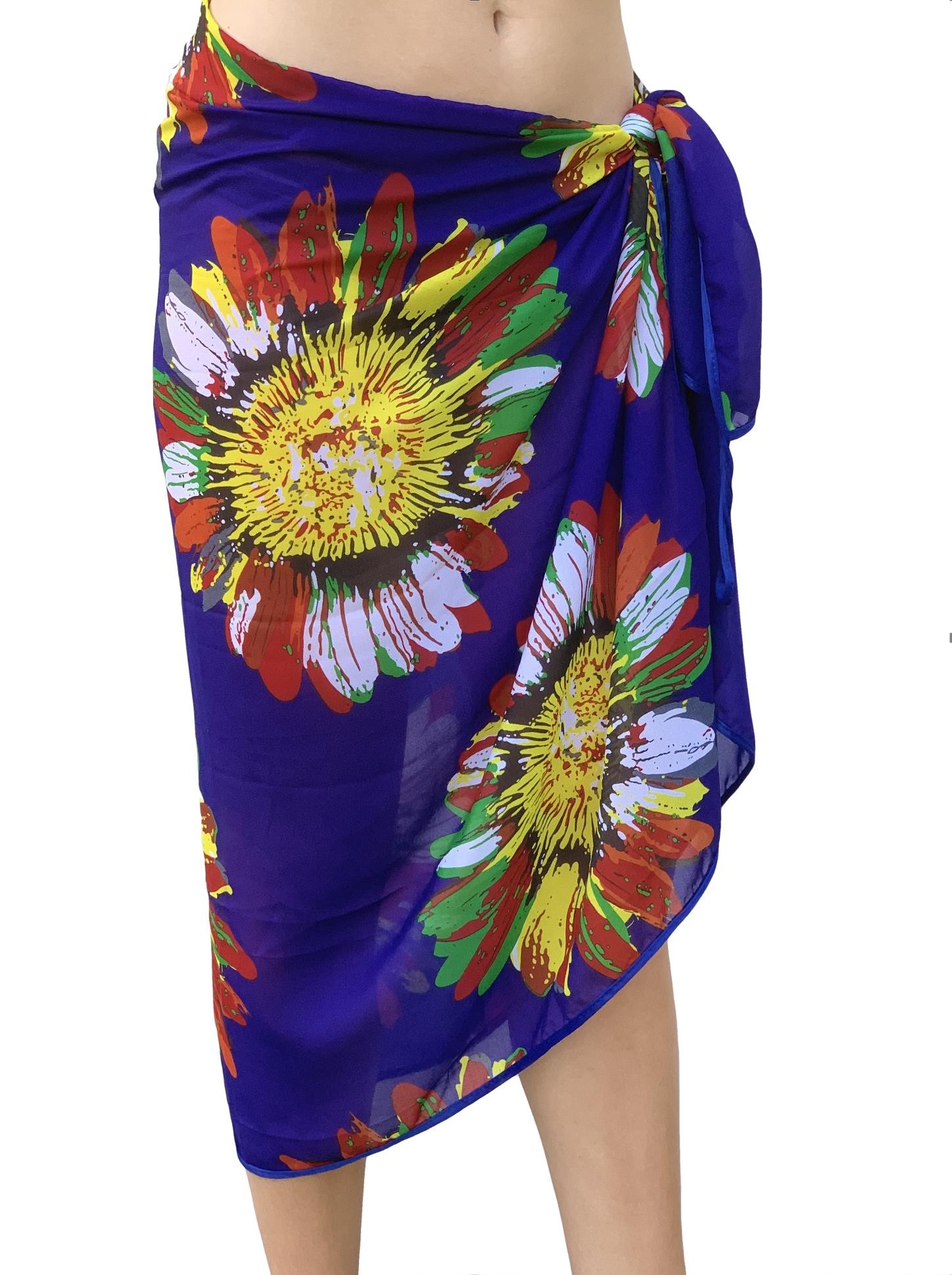 Paréo de Soie Flora Blue Marina 100% Soie 200x140cm