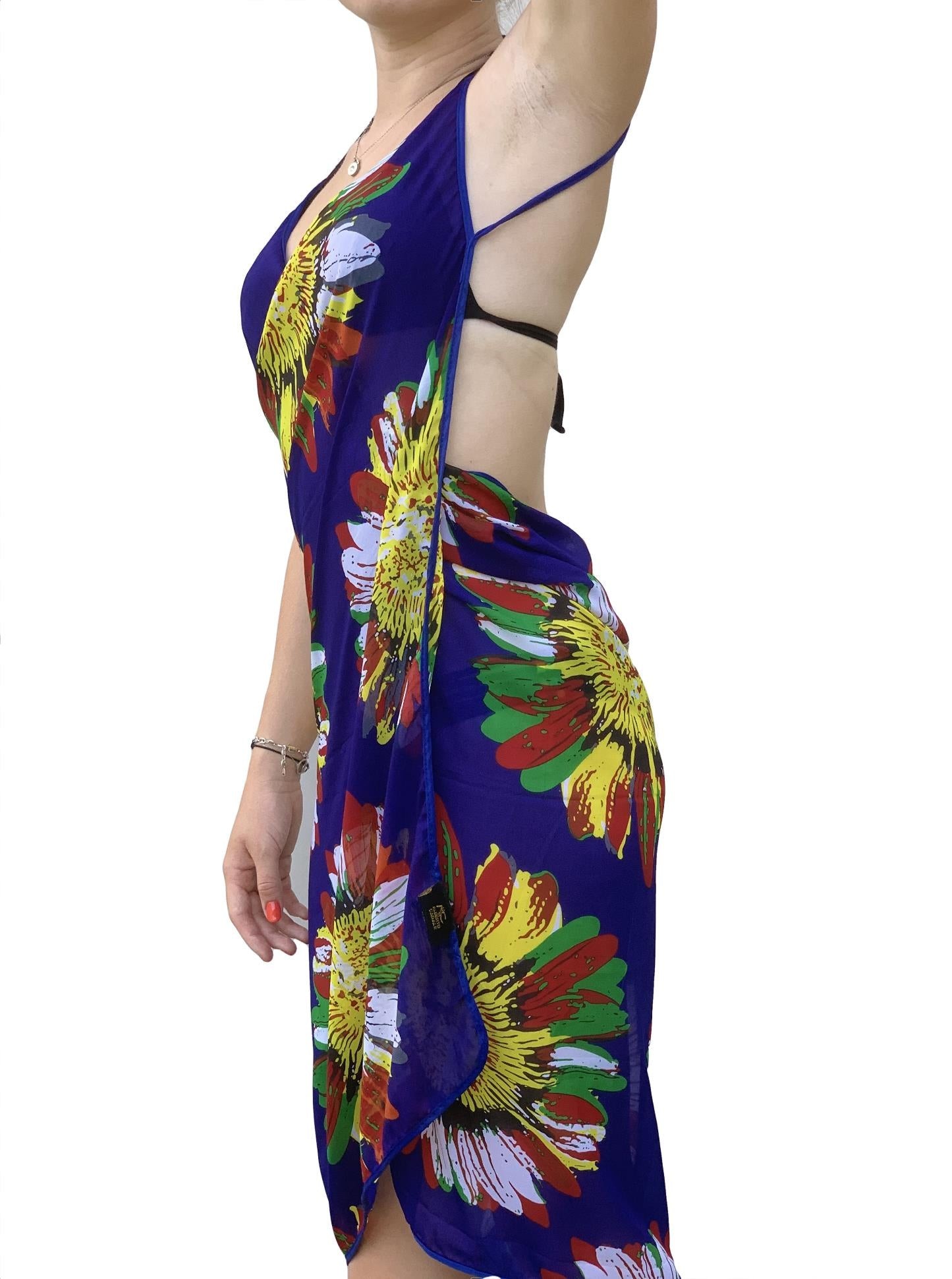 Paréo de Soie Flora Blue Marina 100% Soie 200x140cm