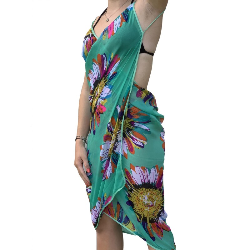 Paréo de Soie Flora Green Marina Vert 100% Soie 200x140cm