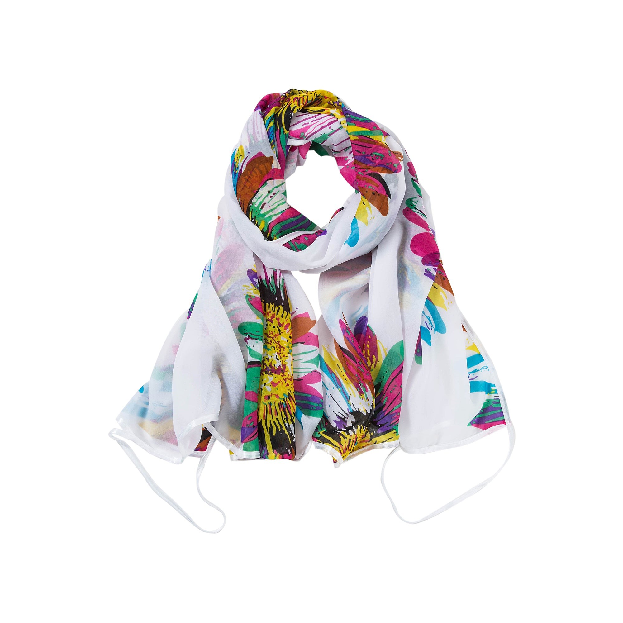 Paréo de Soie Flora White Marina 100% Soie 200x140cm