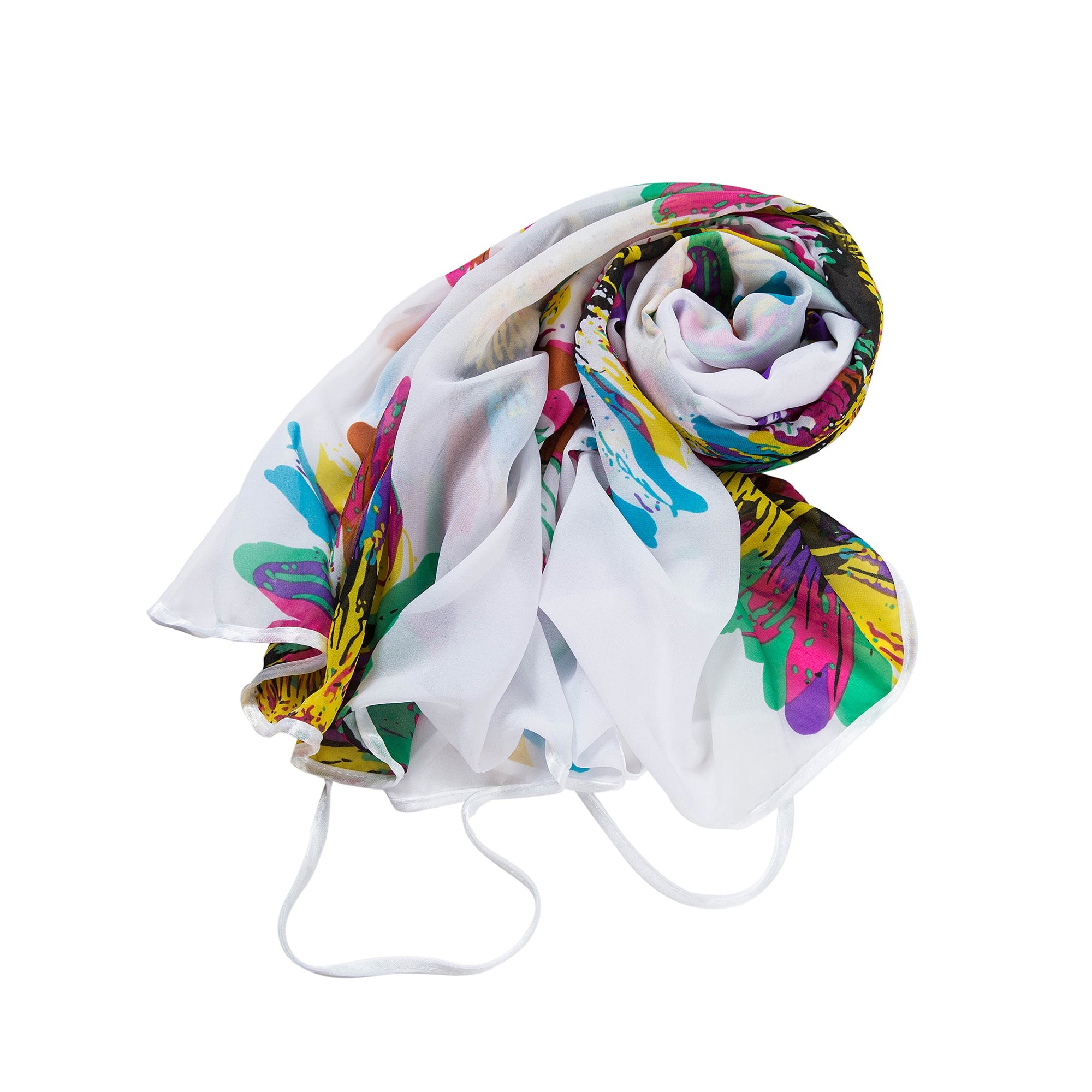 Paréo de Soie Flora White Marina 100% Soie 200x140cm