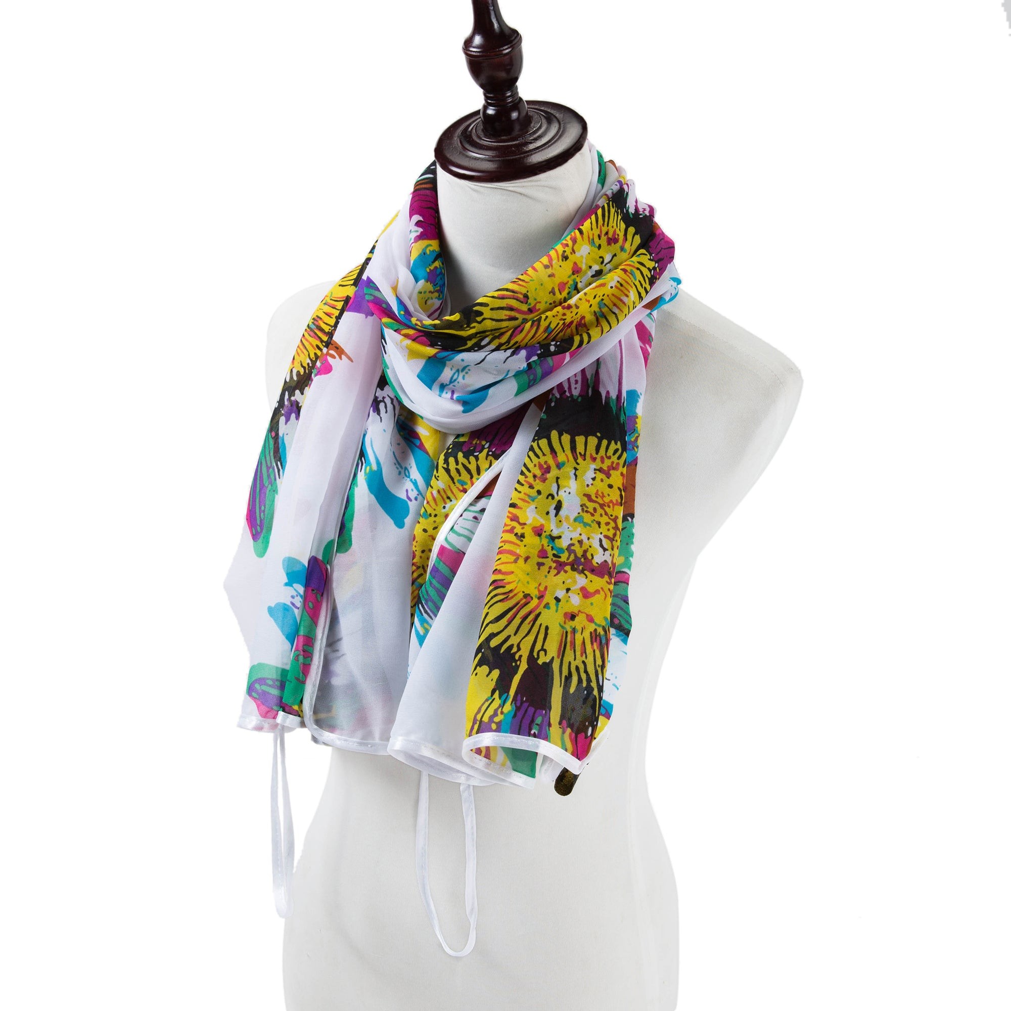 Paréo de Soie Flora White Marina 100% Soie 200x140cm