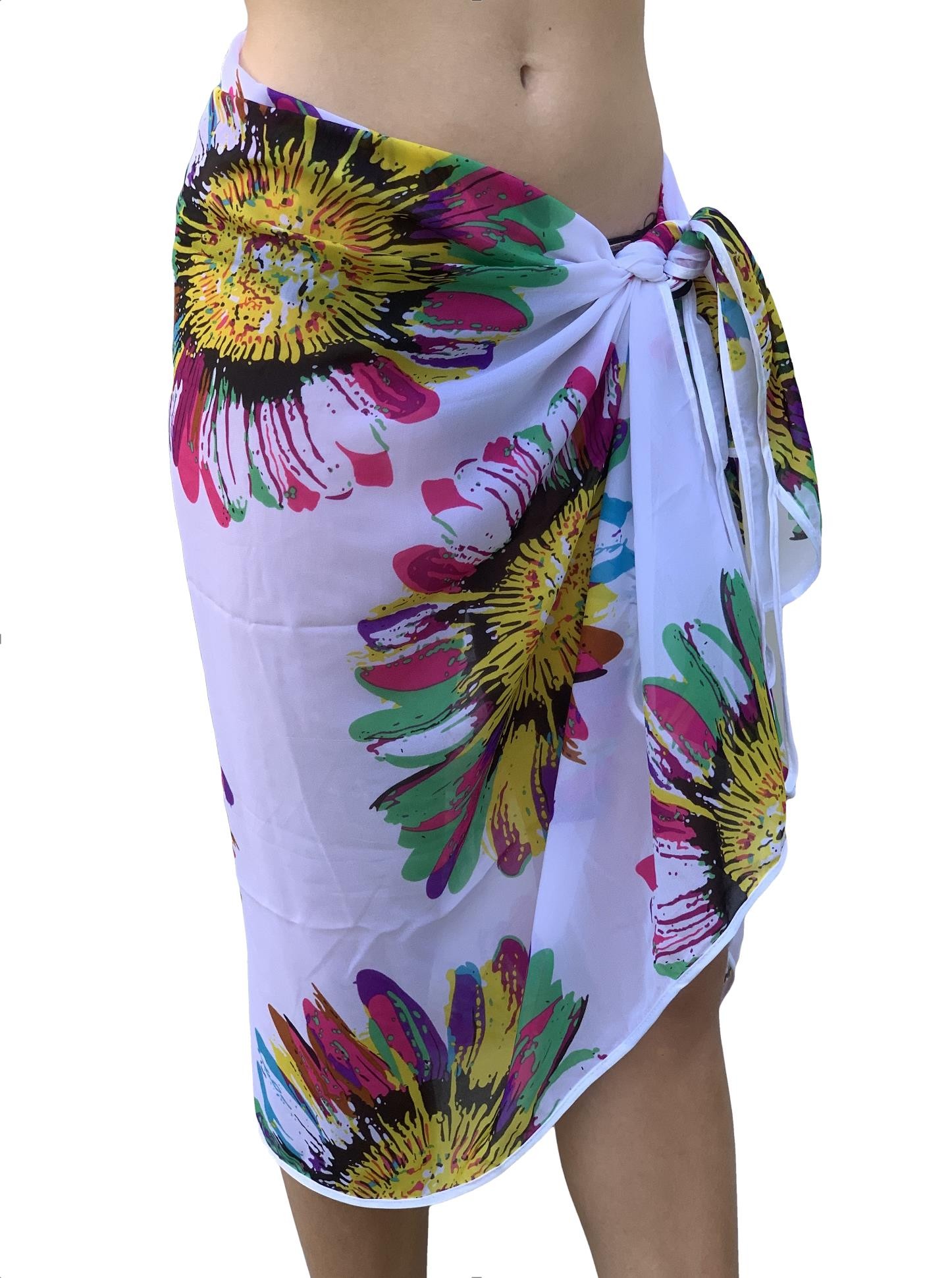 Paréo de Soie Flora White Marina 100% Soie 200x140cm