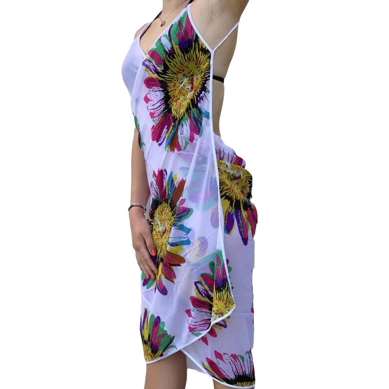 Paréo de Soie Flora White Marina 100% Soie 200x140cm