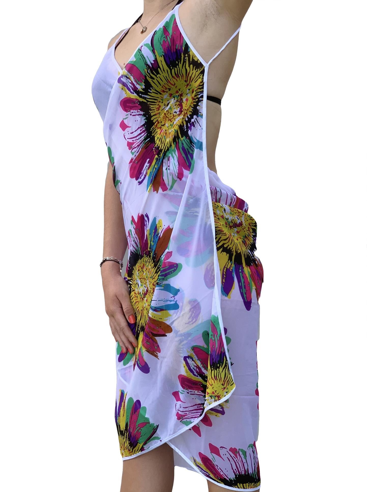 Paréo de Soie Flora White Marina 100% Soie 200x140cm