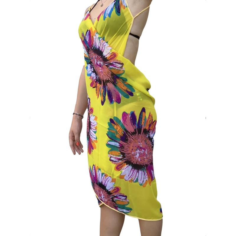 Paréo de Soie Flora Yellow Marina Jaune 100% Soie 200x140cm