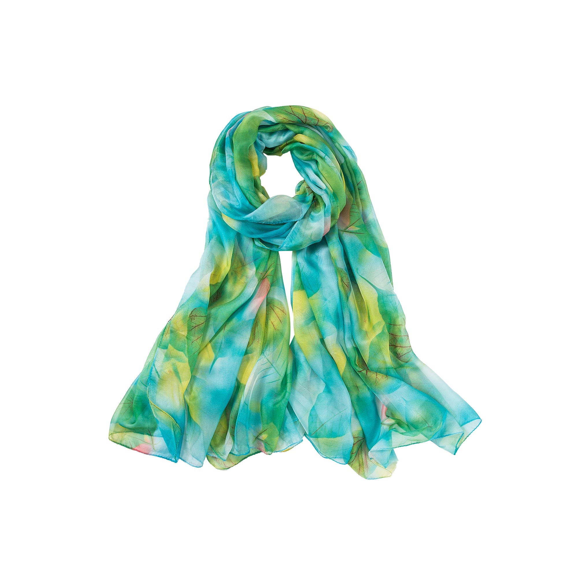 Paréo de Soie Green Flora 100% Soie 200x140cm