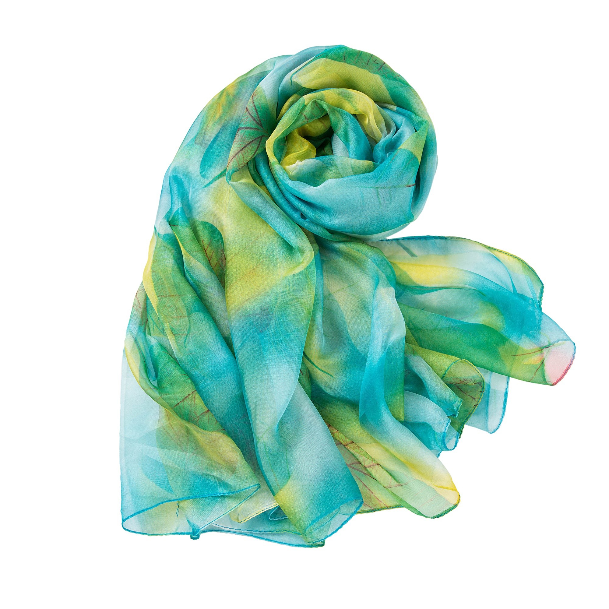 Paréo de Soie Green Flora 100% Soie 200x140cm