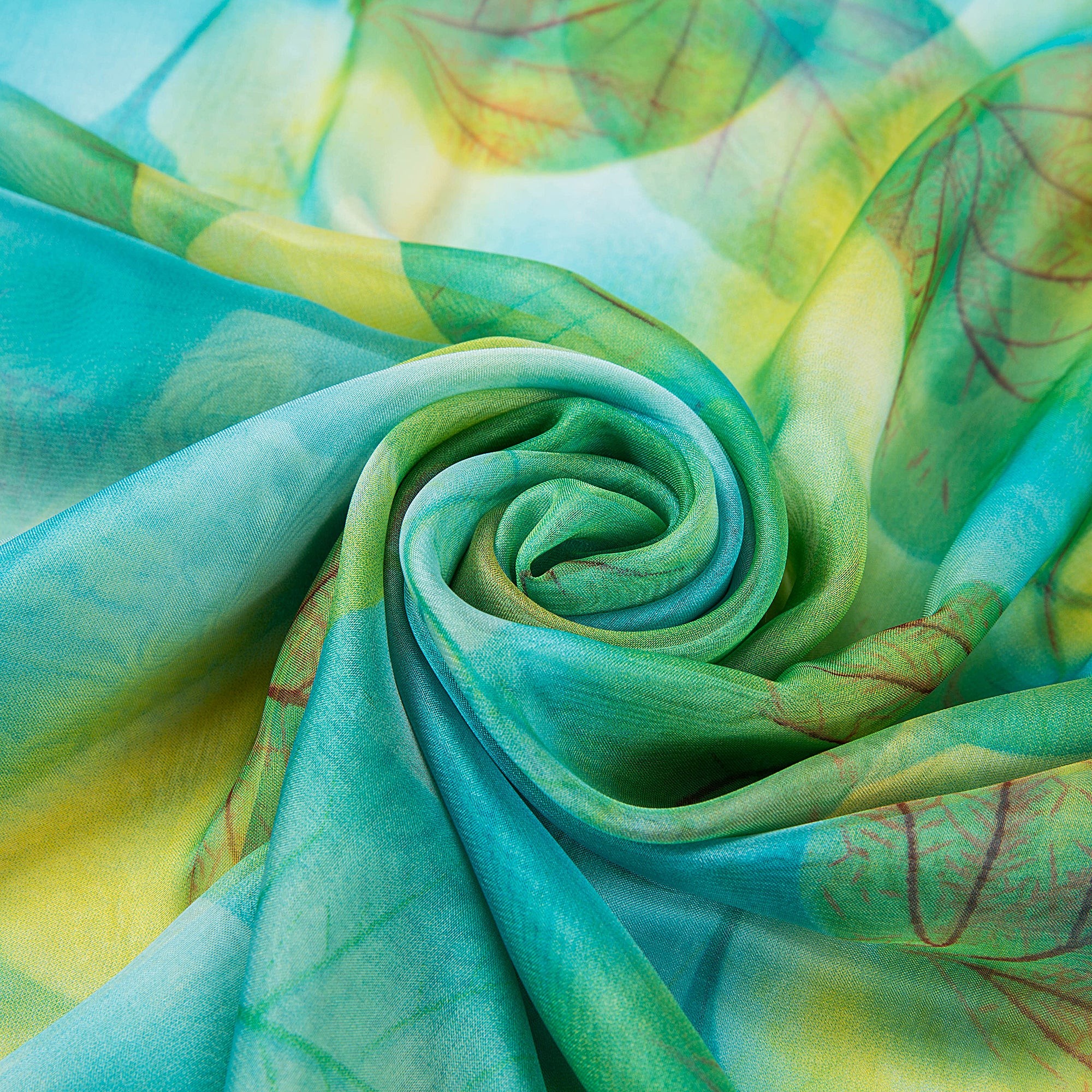 Paréo de Soie Green Flora 100% Soie 200x140cm
