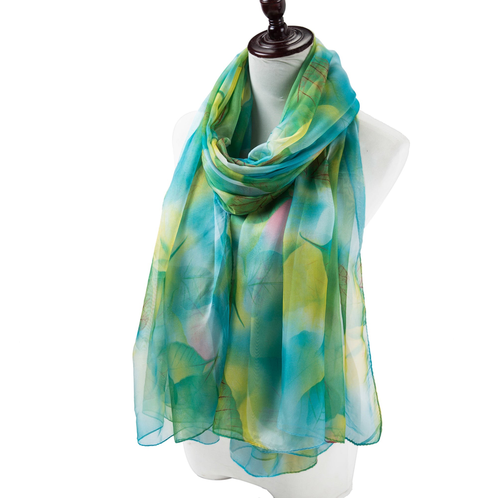 Paréo de Soie Green Flora 100% Soie 200x140cm