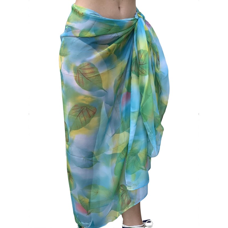 Paréo de Soie Green Flora 100% Soie 200x140cm