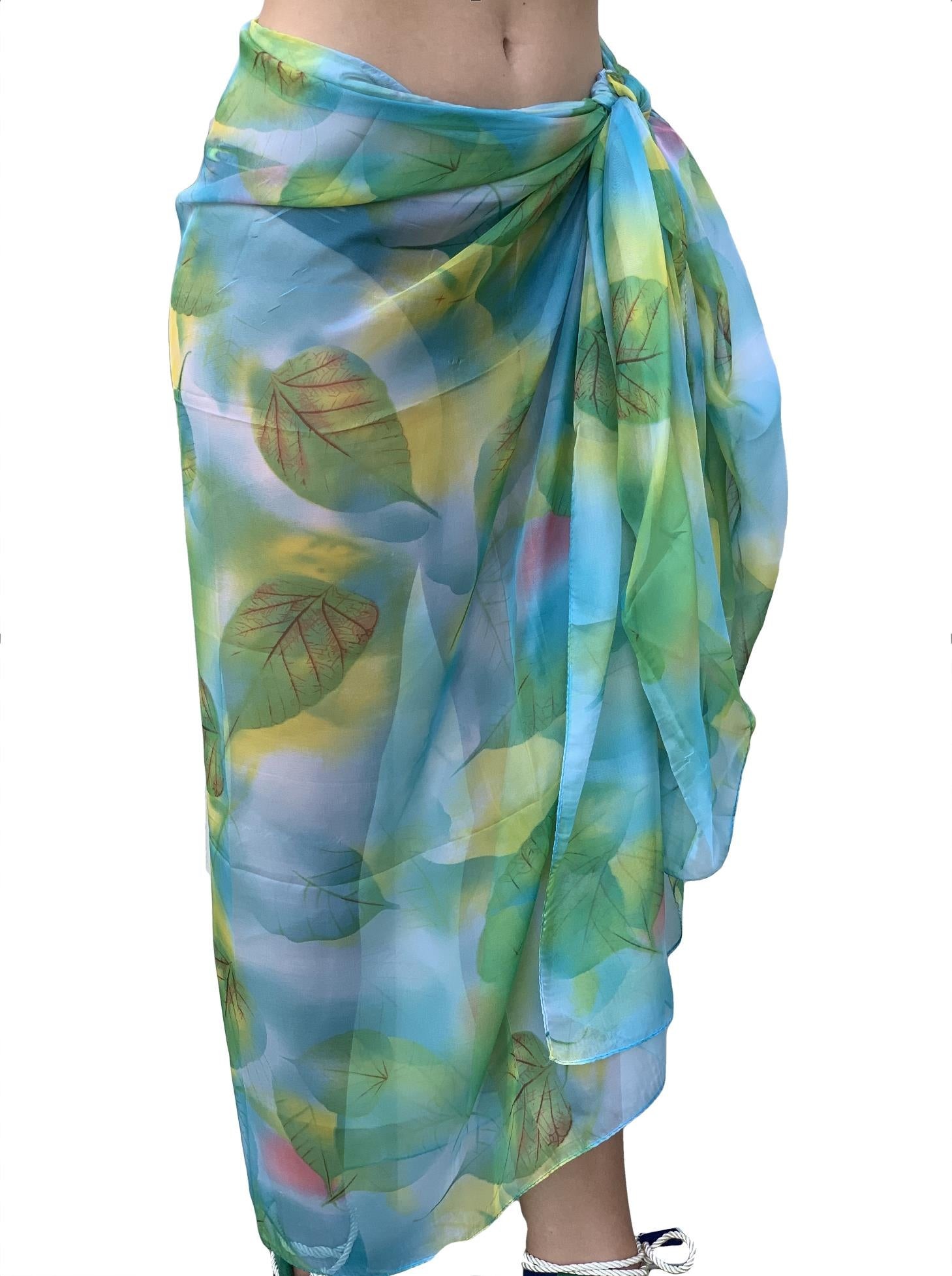 Paréo de Soie Green Flora 100% Soie 200x140cm
