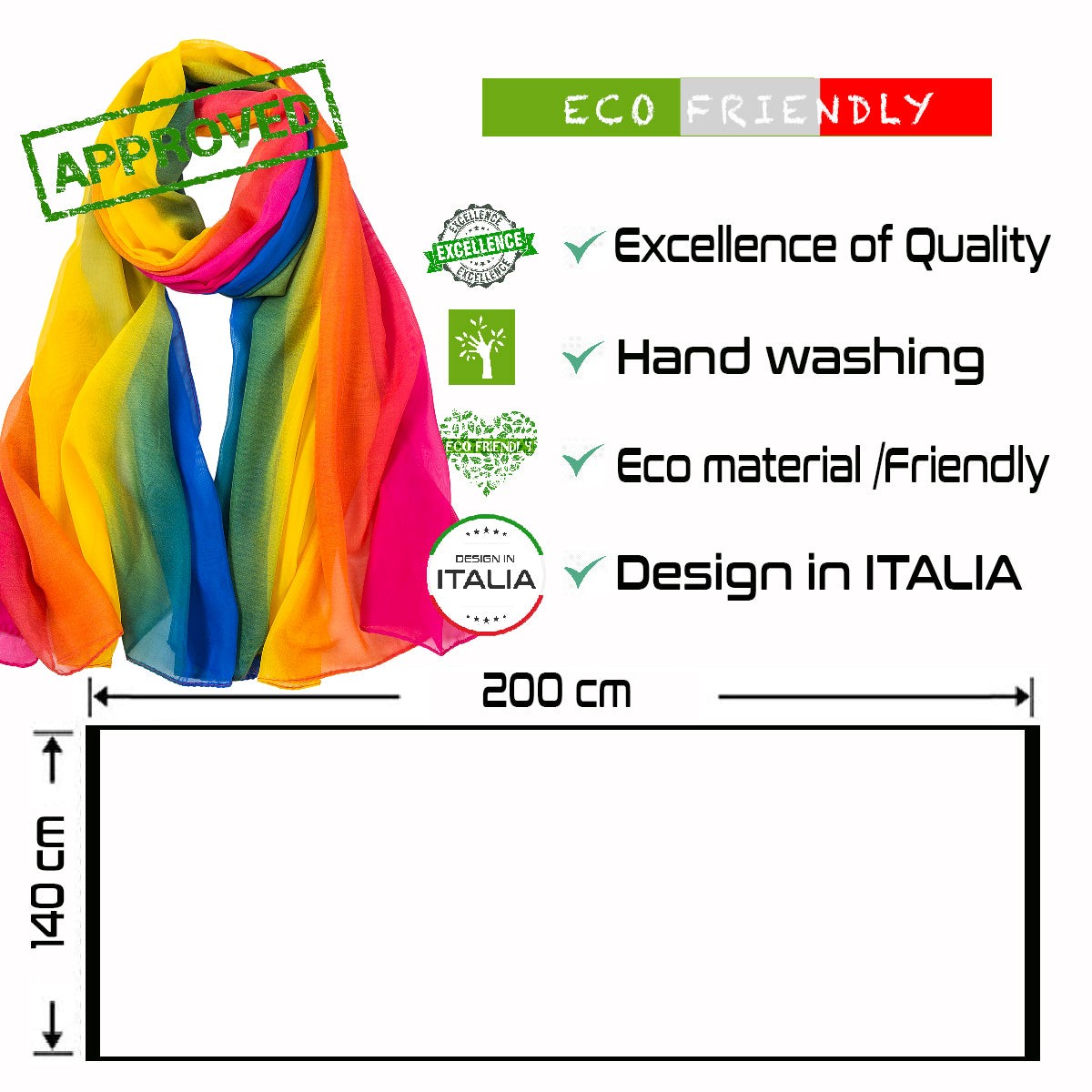 Paréo de Soie Multicolor Marina Multi-couleur 100% Soie 200x140cm