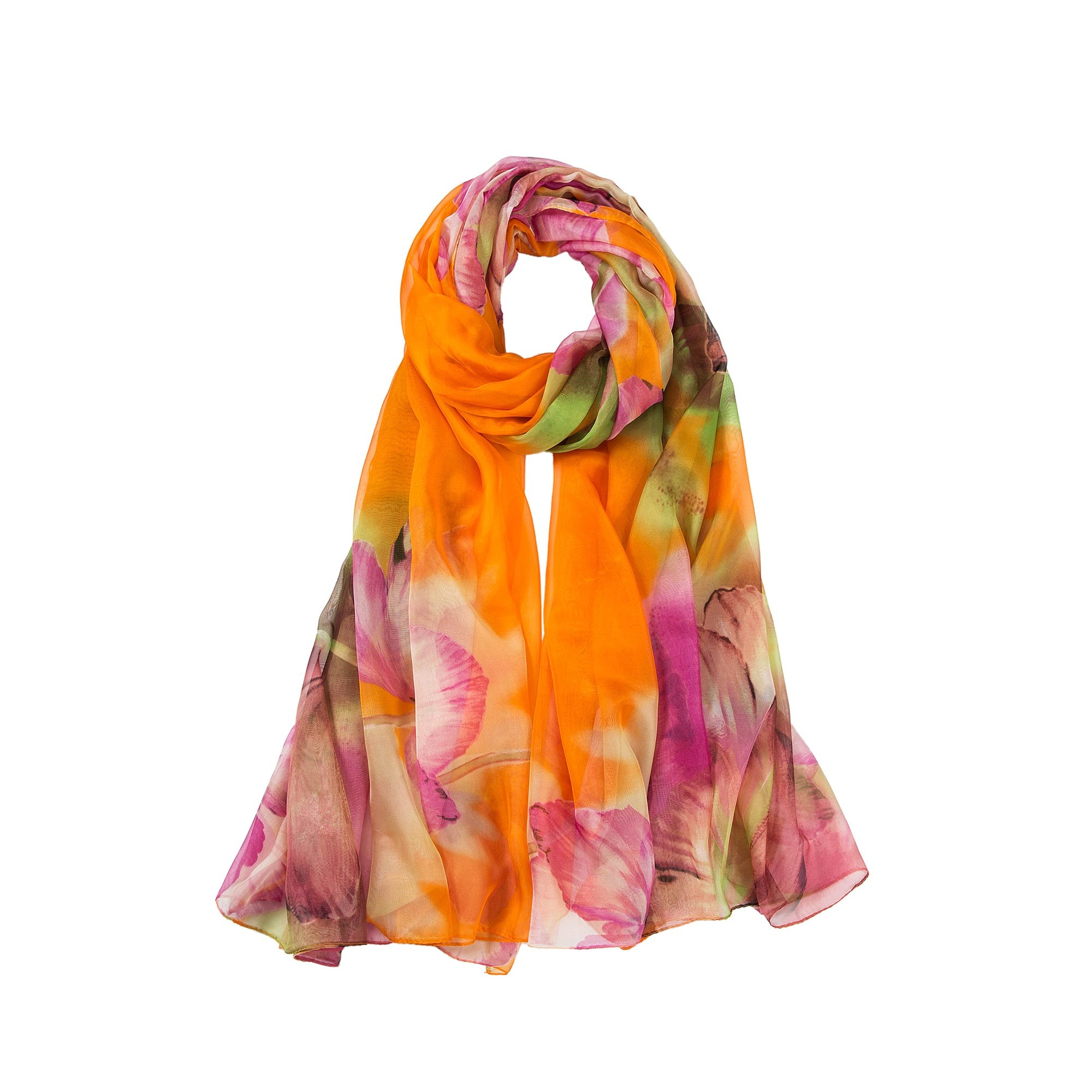 Paréo de Soie Orange Flora 100% Soie 200x140cm