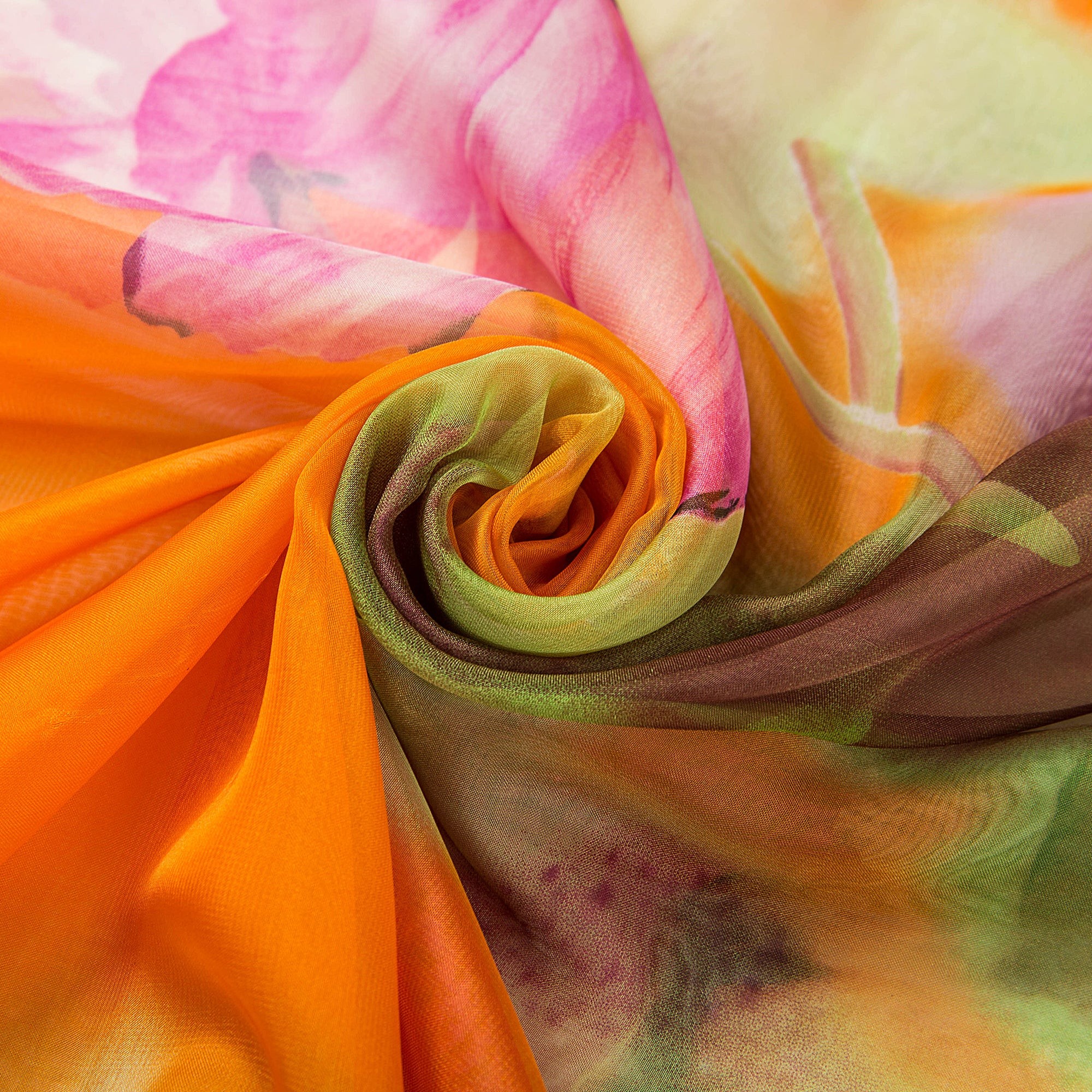 Paréo de Soie Orange Flora 100% Soie 200x140cm