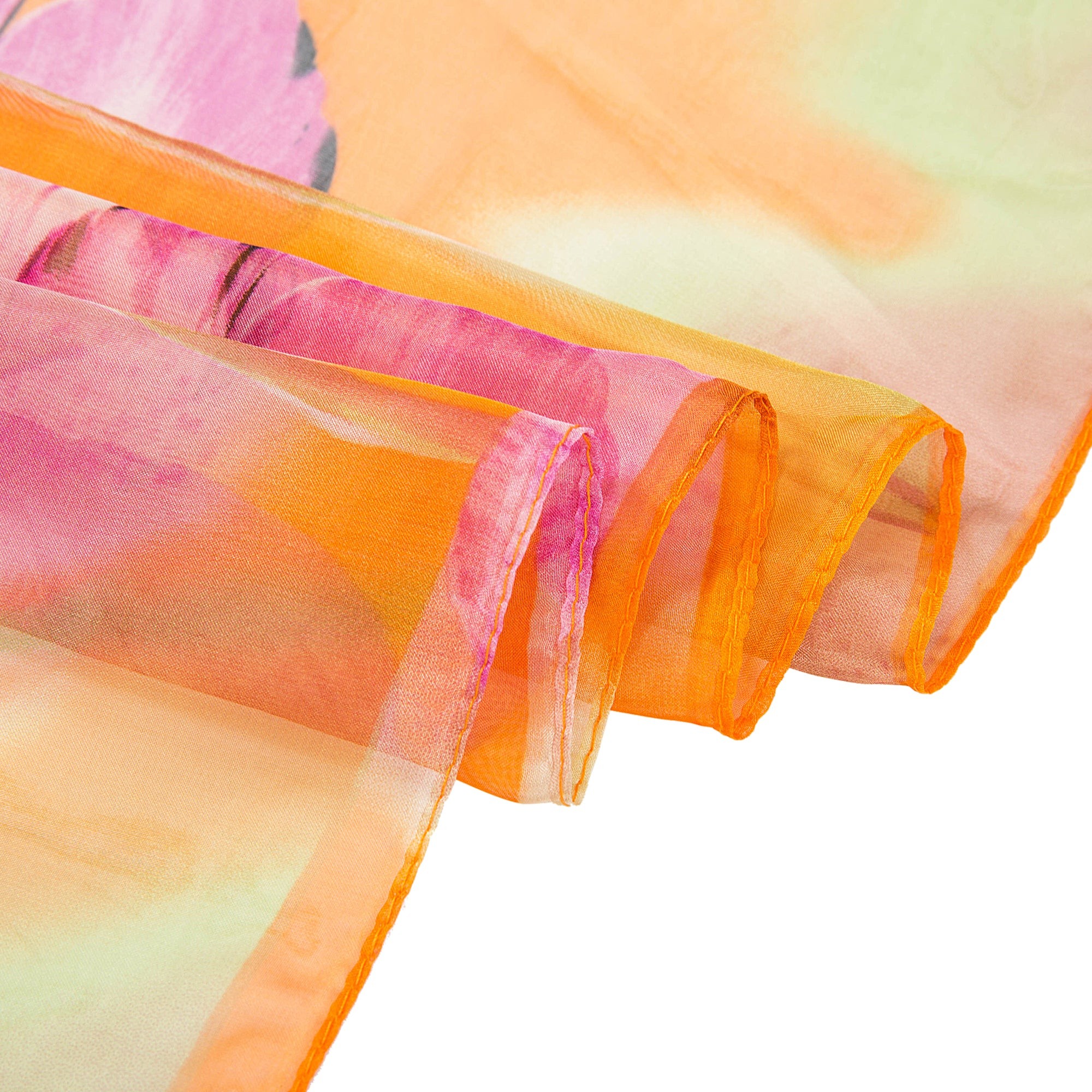 Paréo de Soie Orange Flora 100% Soie 200x140cm