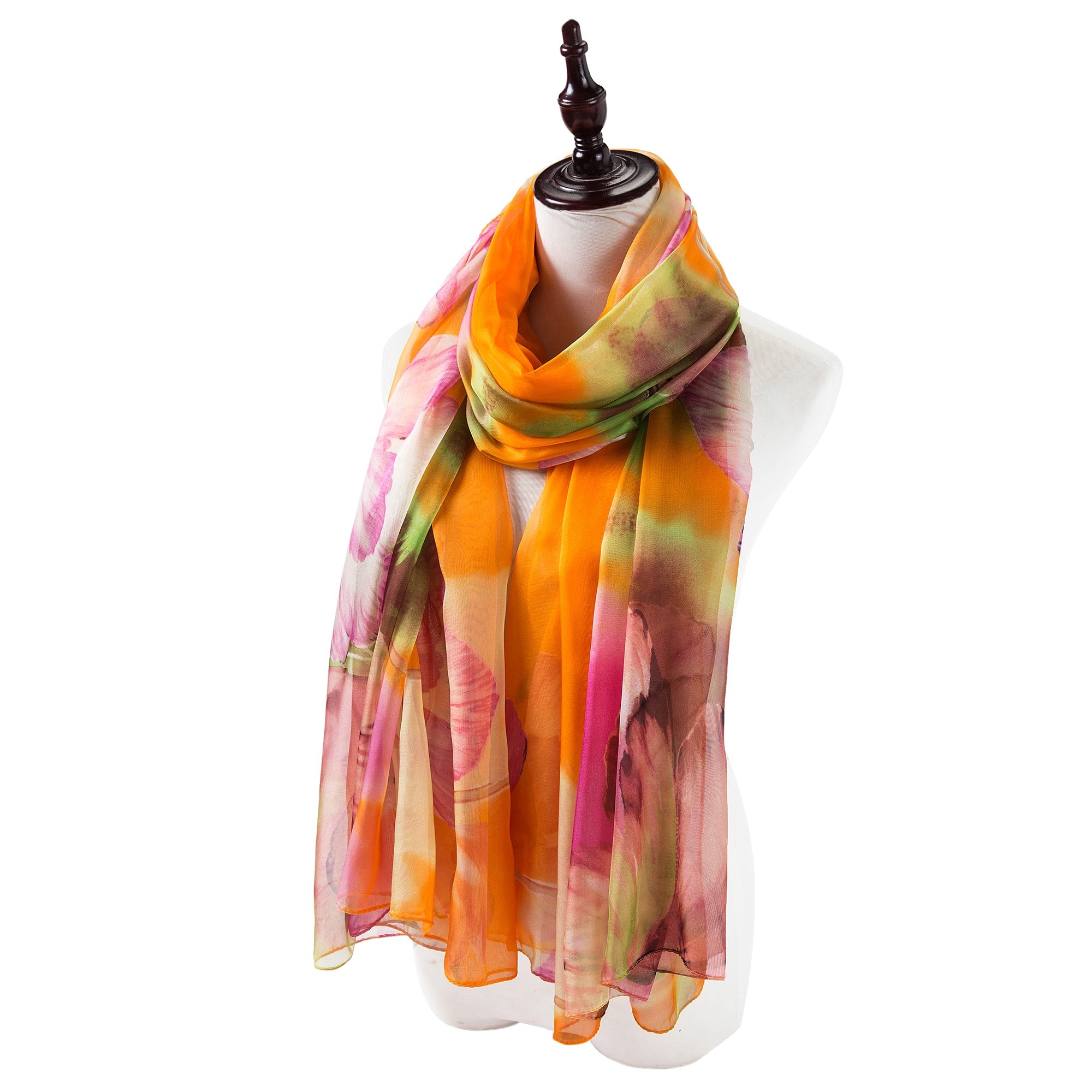 Paréo de Soie Orange Flora 100% Soie 200x140cm
