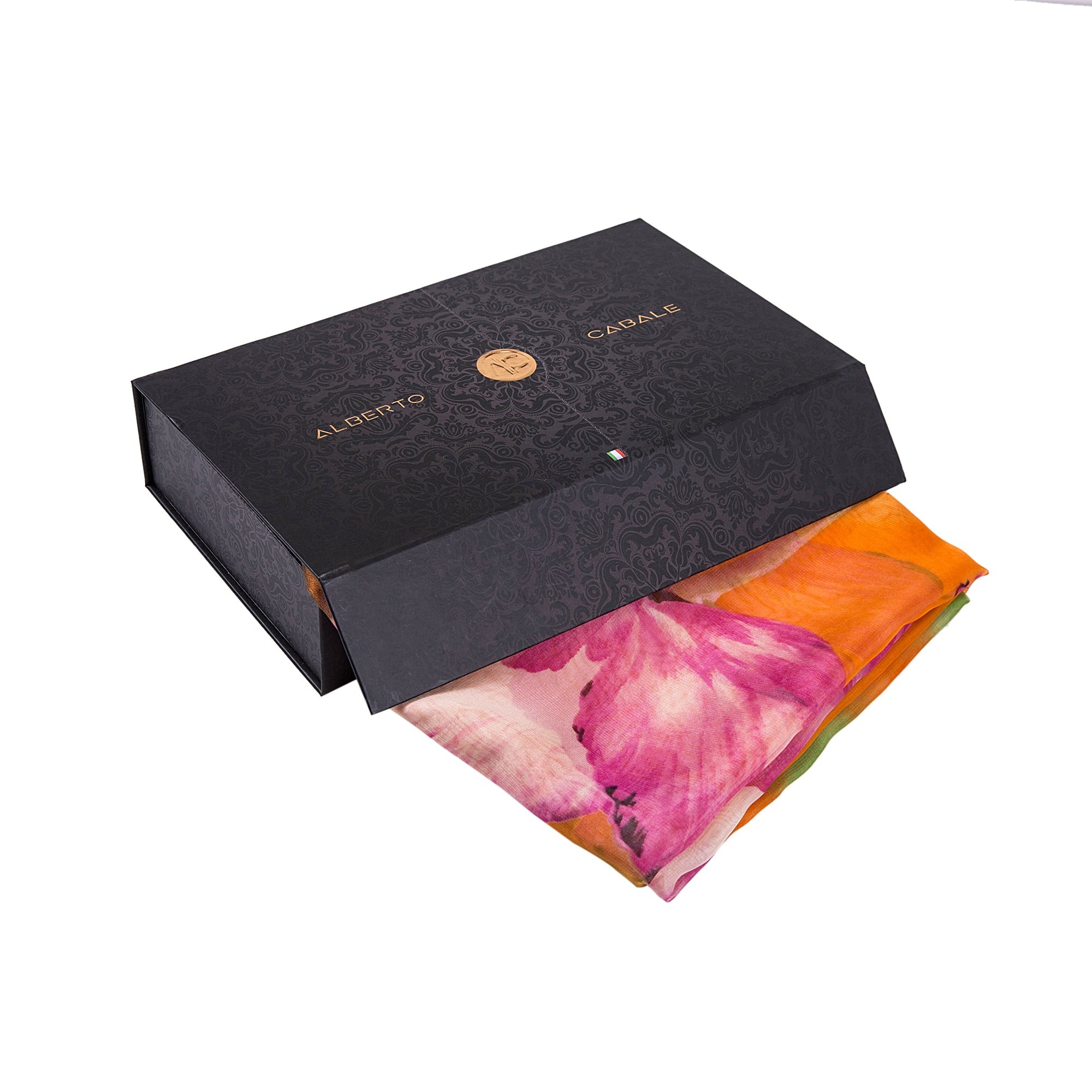 Paréo de Soie Orange Flora 100% Soie 200x140cm